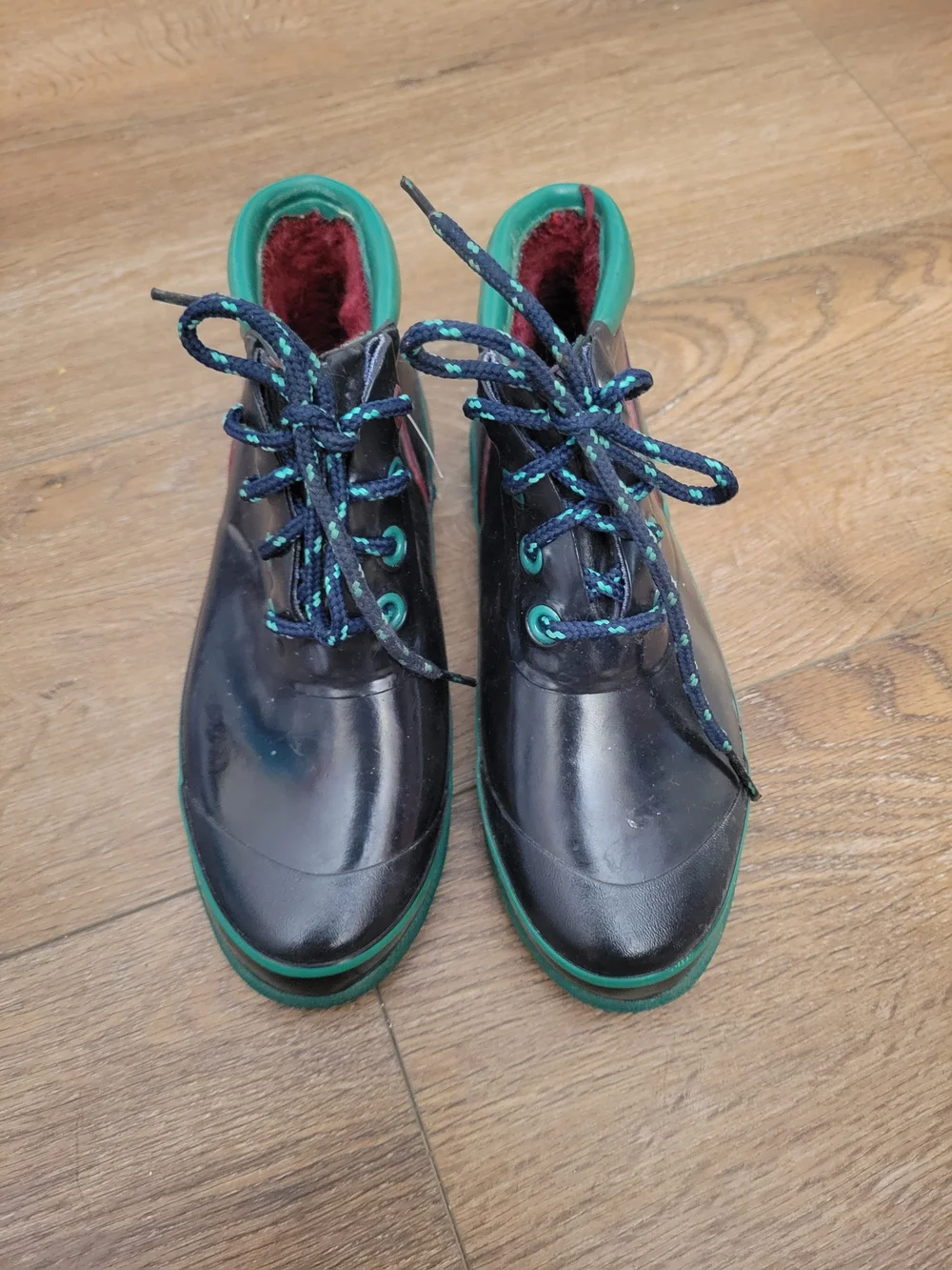 Sporto Black and Green Lace-Up Kids Rain Boots